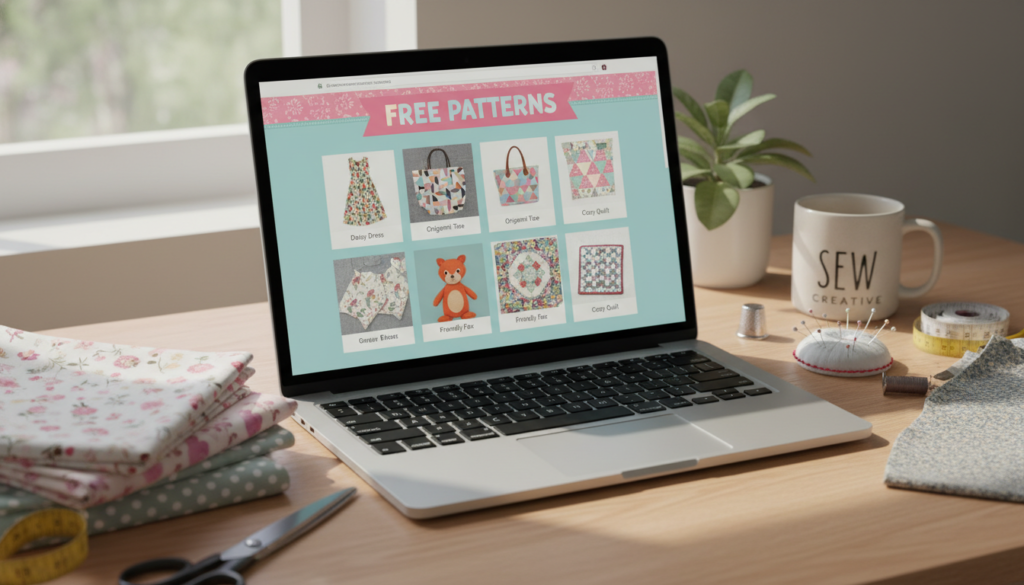 computer screen showing sewing pattern website
