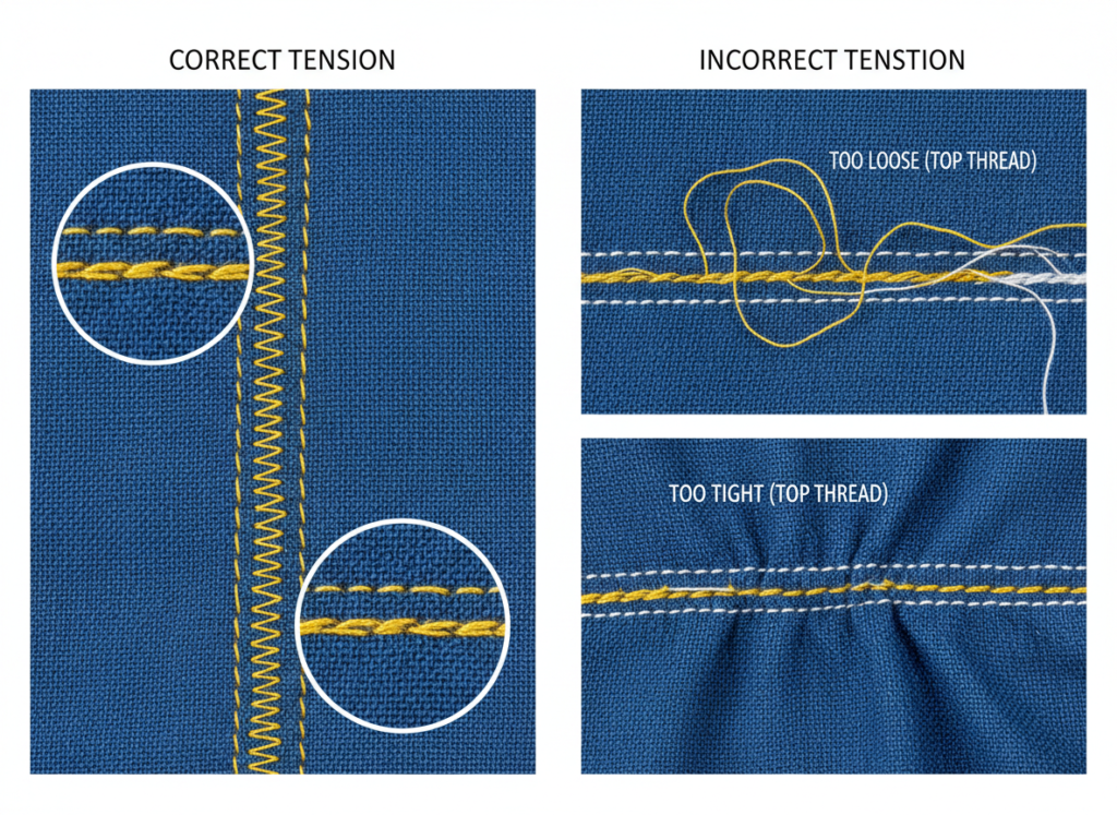 correct thread tension examples showing proper stitch formation