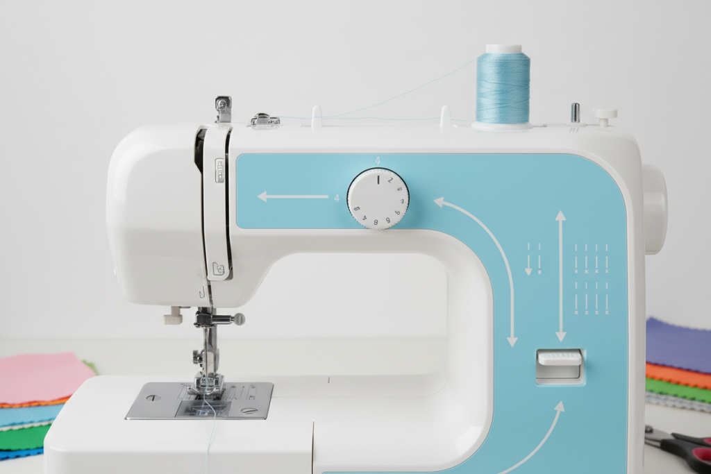 correctly threaded sewing machine close up