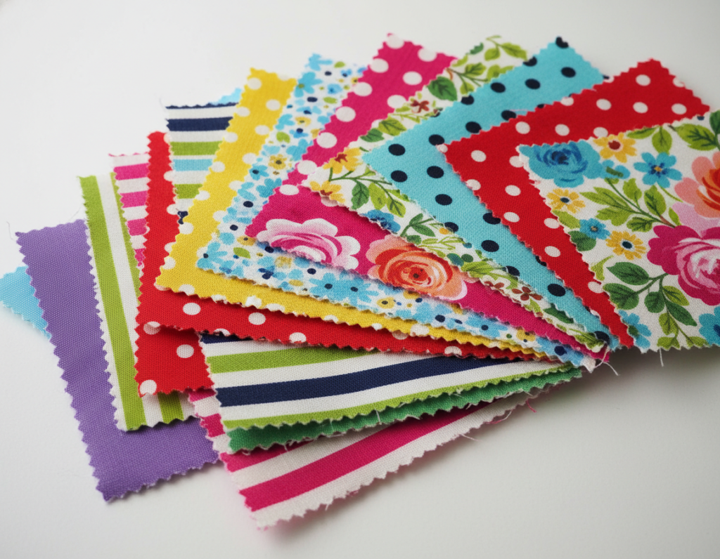 cotton quilting fabric swatches in various patterns