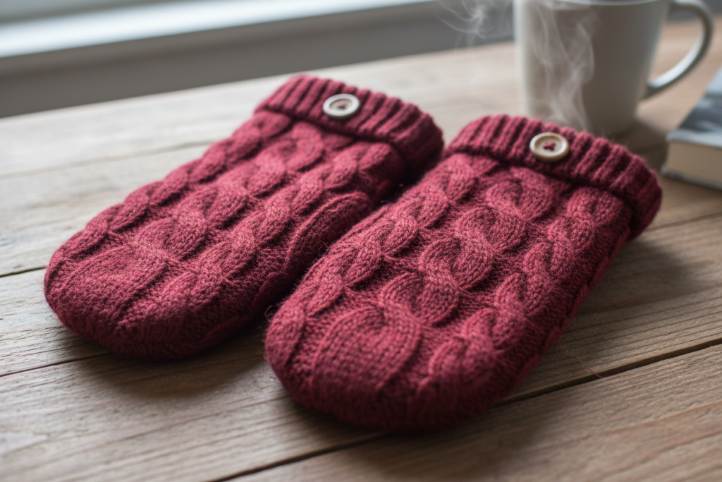 cozy mittens made from upcycled wool sweater