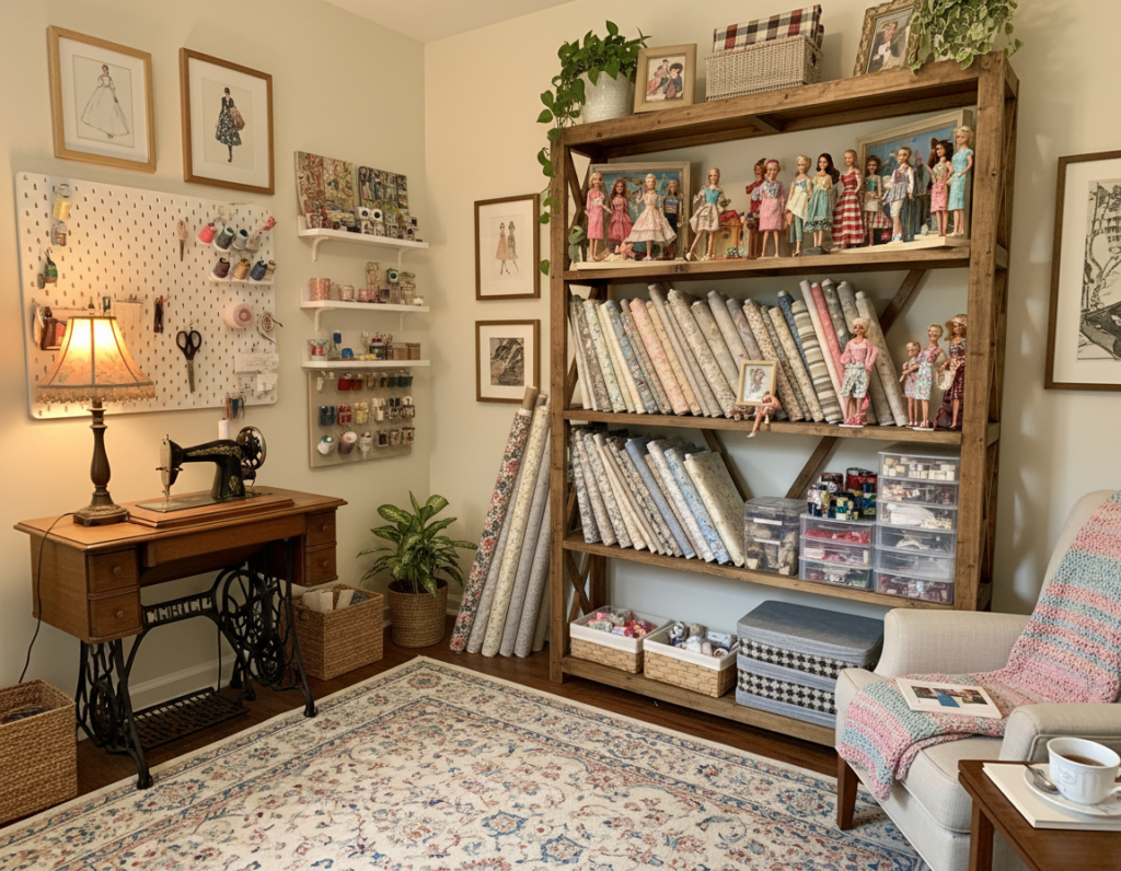 craft corner dedicated to barbie clothes sewing