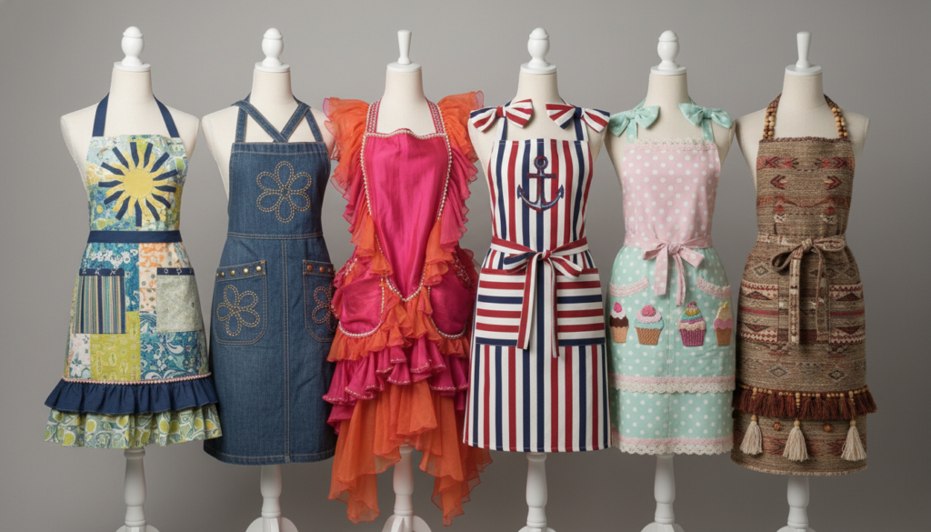creative apron variations in different fabrics and styles