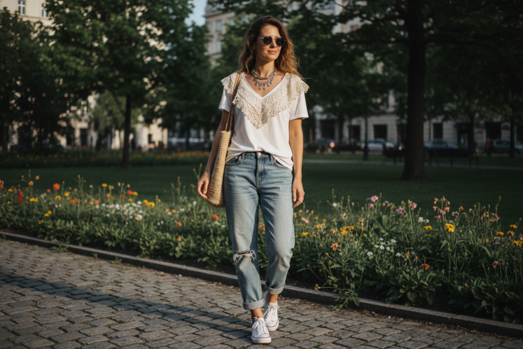 customized t-shirt with decorated neckline