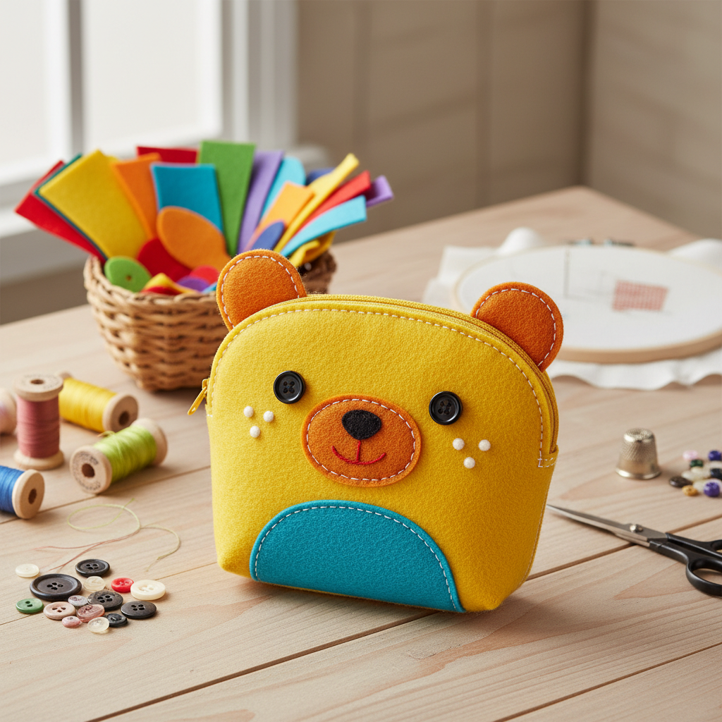 cute felt animal pouch sewing project for kids beginners
