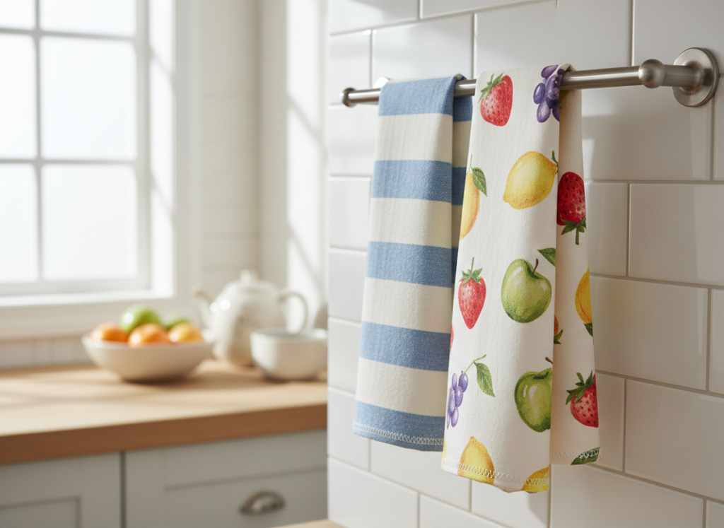 cute handmade tea towels hanging in kitchen for beginner sewing practice cute handmade tea towels hanging in kitchen for beginner sewing practice