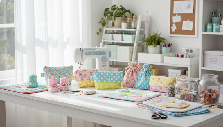 cute sewing projects for beginners displayed on craft table
