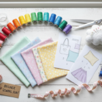 cute sewing projects for beginners featuring colorful fabric bunches and simple sewing tools