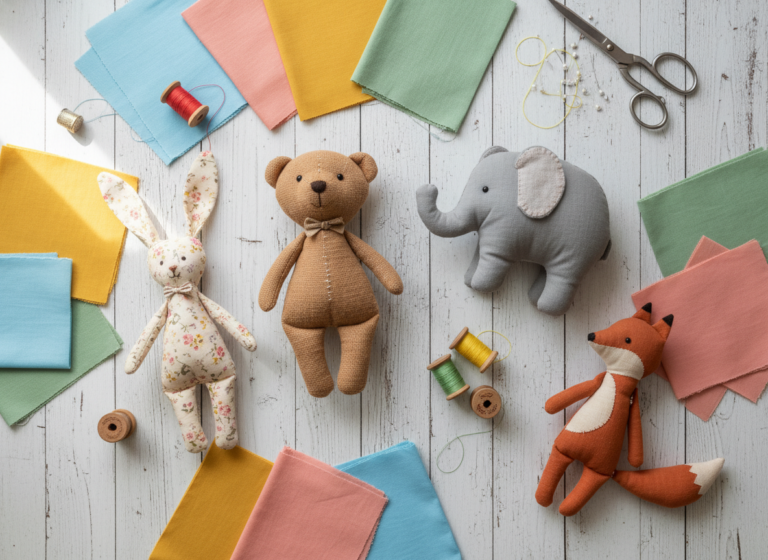cute sewing projects stuffed animals collection showing various handmade plush toys