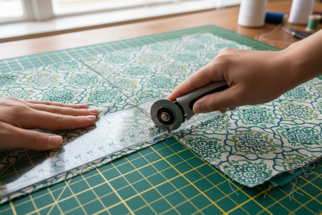 cutting fabric pieces for basic top construction