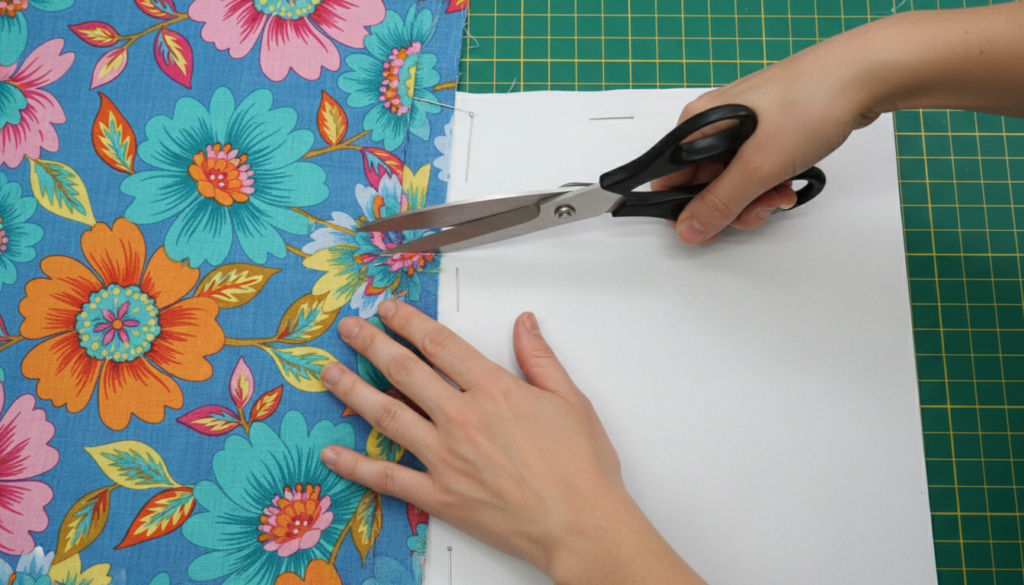 cutting fabric with pattern pieces pinned