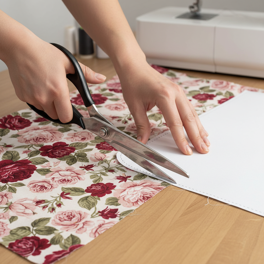 cutting fabric with scissors for dress shirt