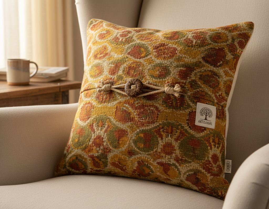decorative pillow with button closure detail