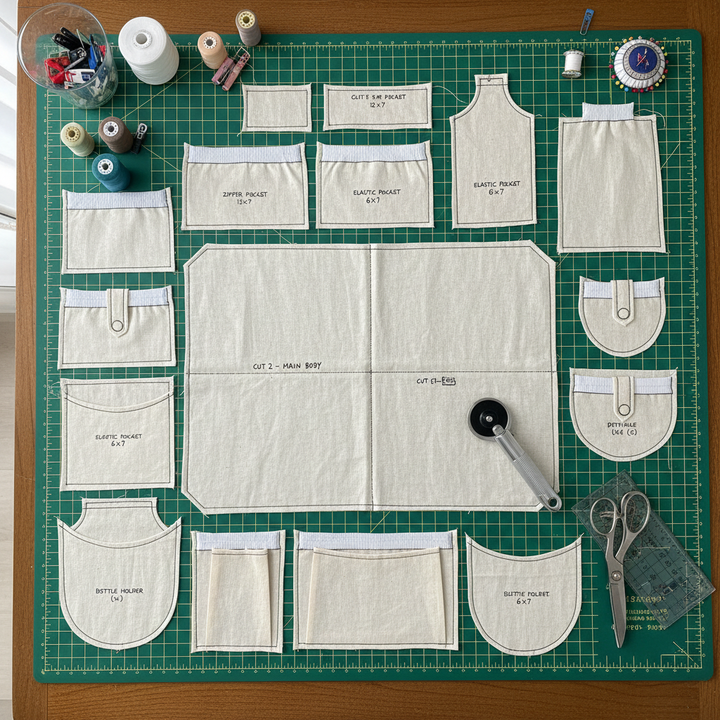 diaper bag organizer pattern layout