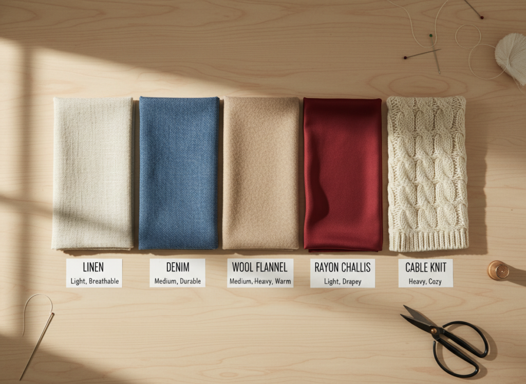 different fabric types arranged for comparison