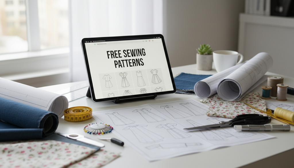 digital device showing free sewing patterns and tutorials for Christmas gifts