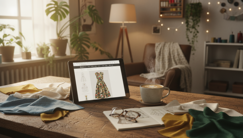 digital tablet displaying free doll sewing patterns on craft blog
