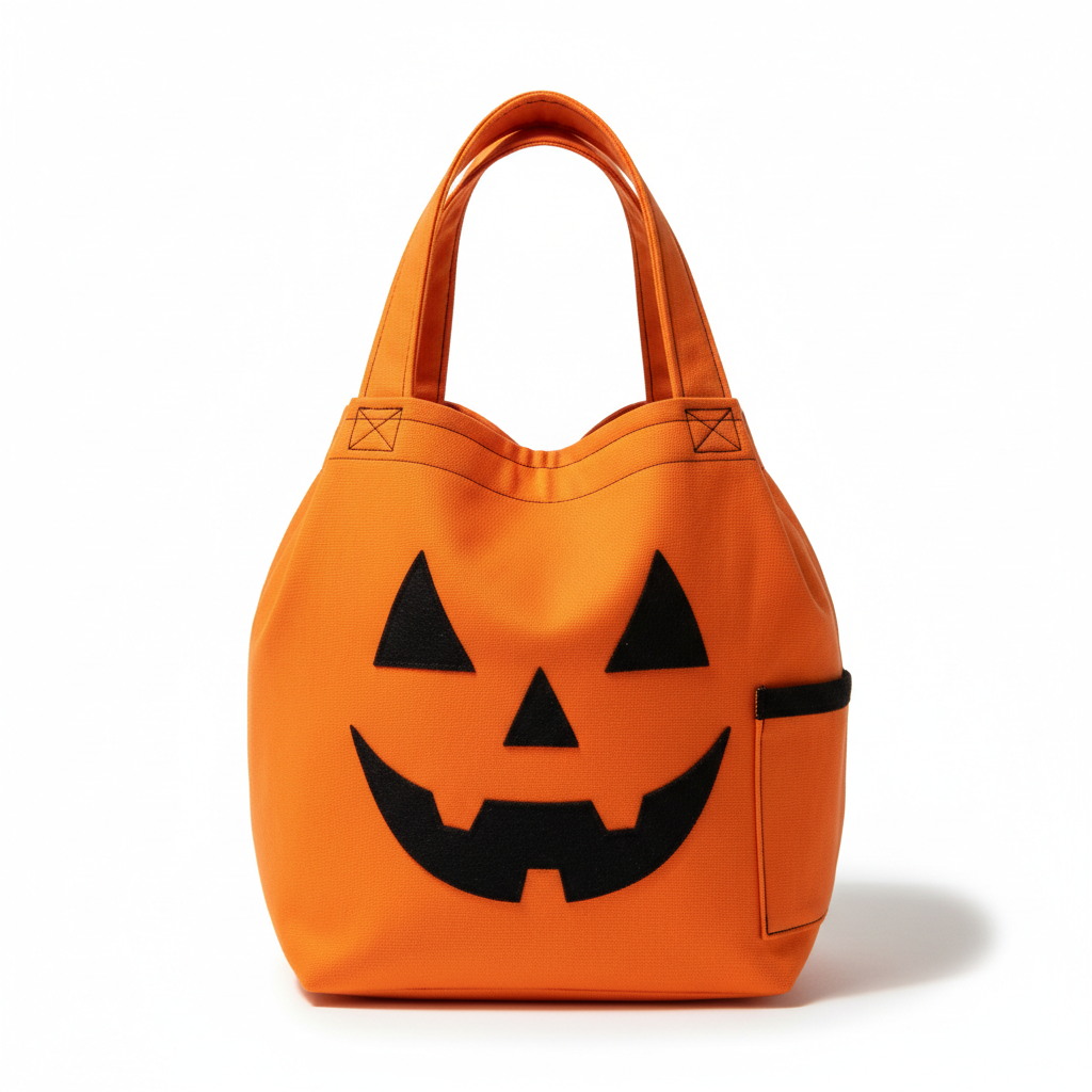 diy trick treat bag pattern with pumpkin face applique on orange fabric