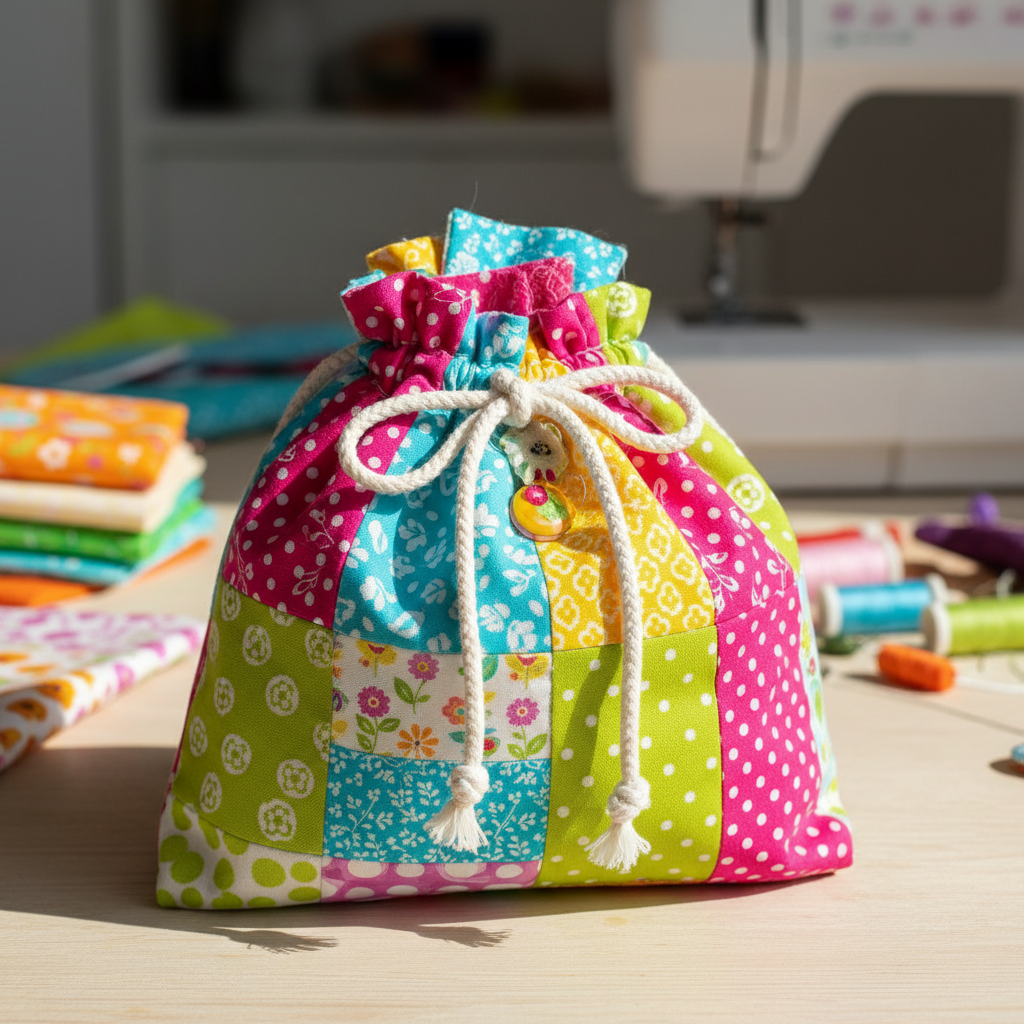 drawstring bag sewing project for beginners