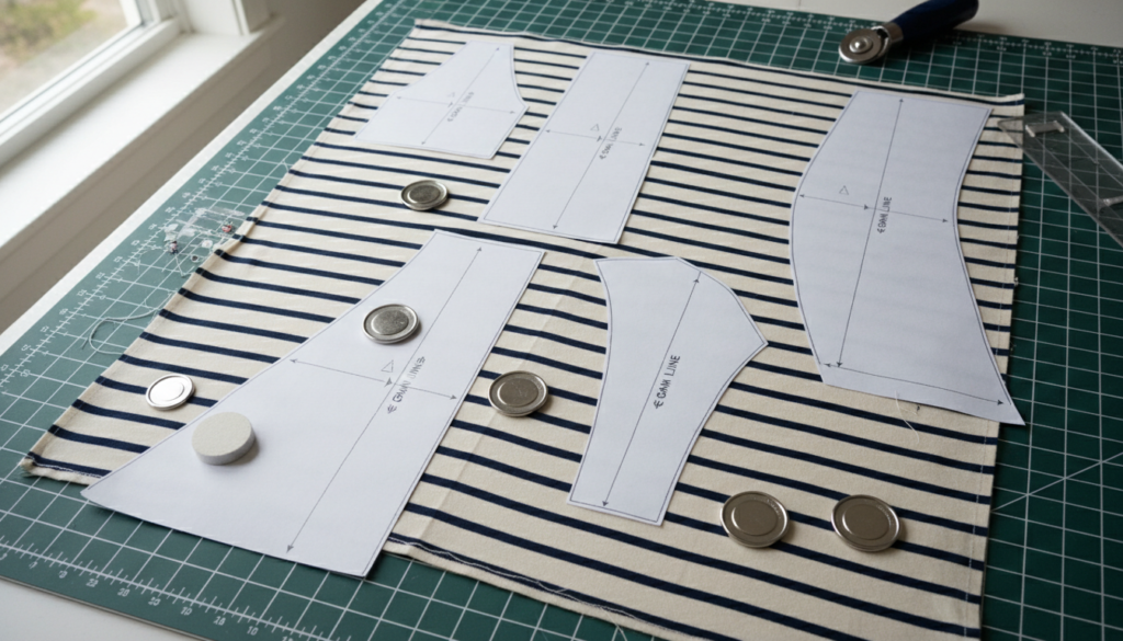 dress pattern pieces laid out on fabric
