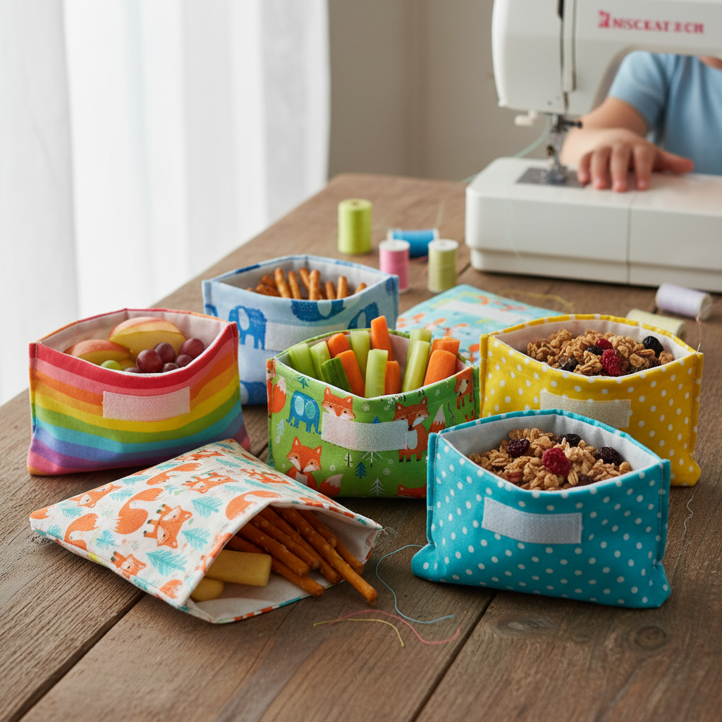 eco-friendly reusable snack bags kids made with sewing machine