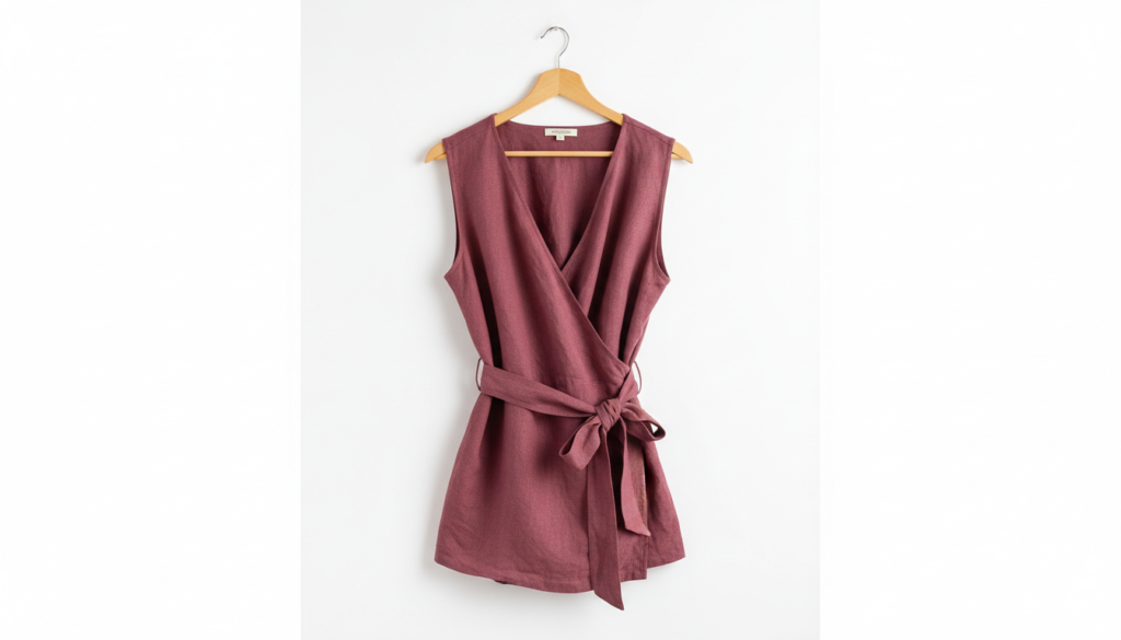 elegant wrap top with tie waist on hanger