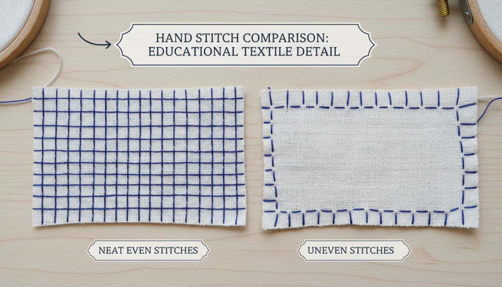 examples of good and bad hand stitching on barbie clothes