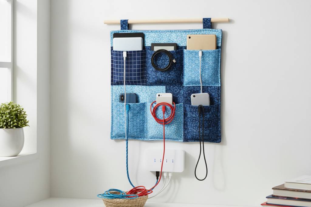 fabric charging station organizer wall hanging beginner project fabric charging station organizer wall hanging beginner project