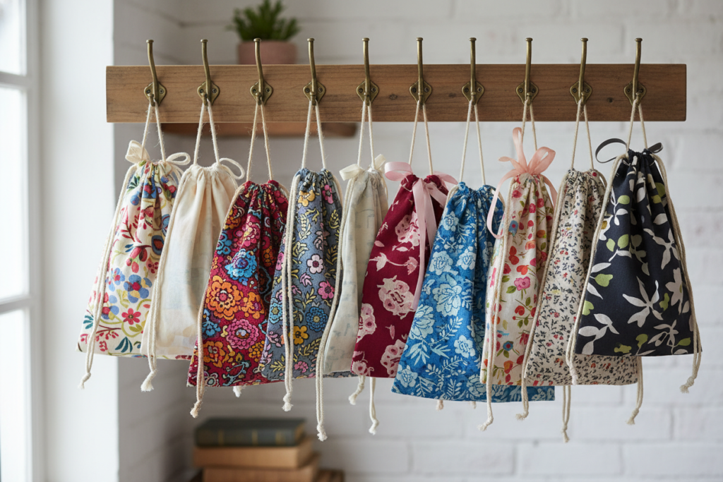 fabric drawstring bags in various sizes for gift giving