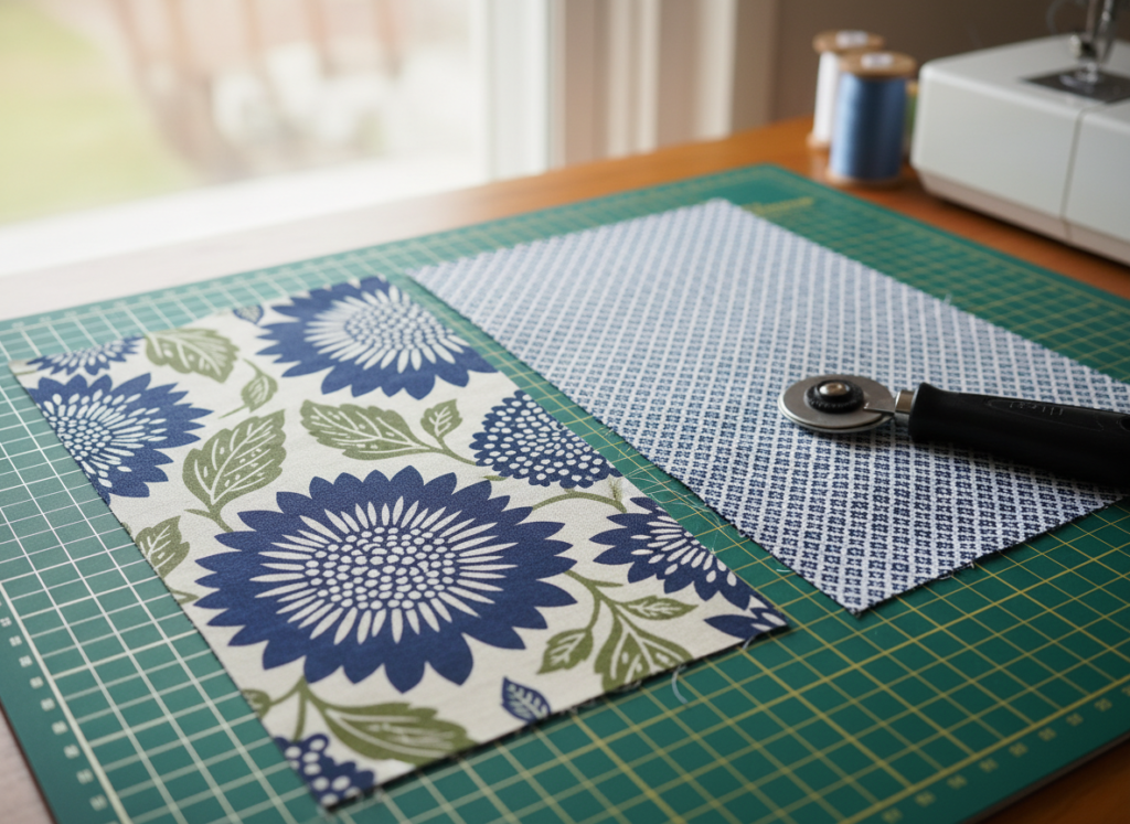 fabric pieces cut for tote bag sewing project