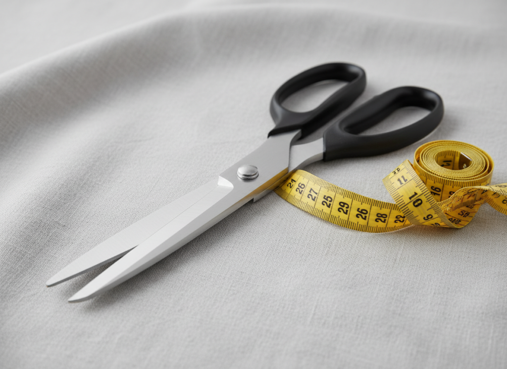fabric scissors and measuring tape for t-shirt cutting