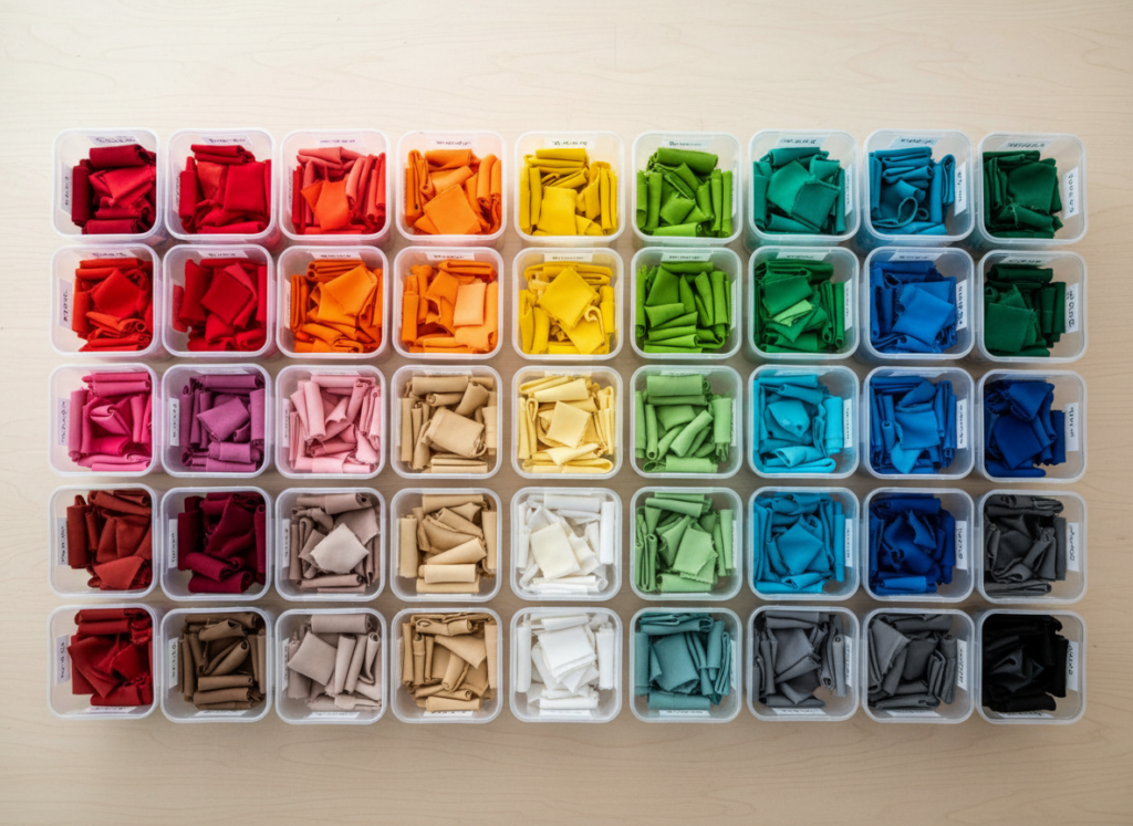 fabric scraps organized by color beginner