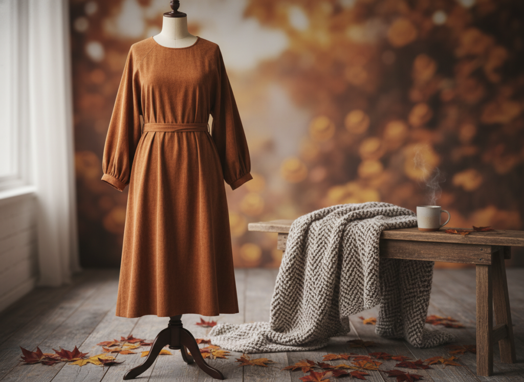 fall dress sewing pattern with long sleeves