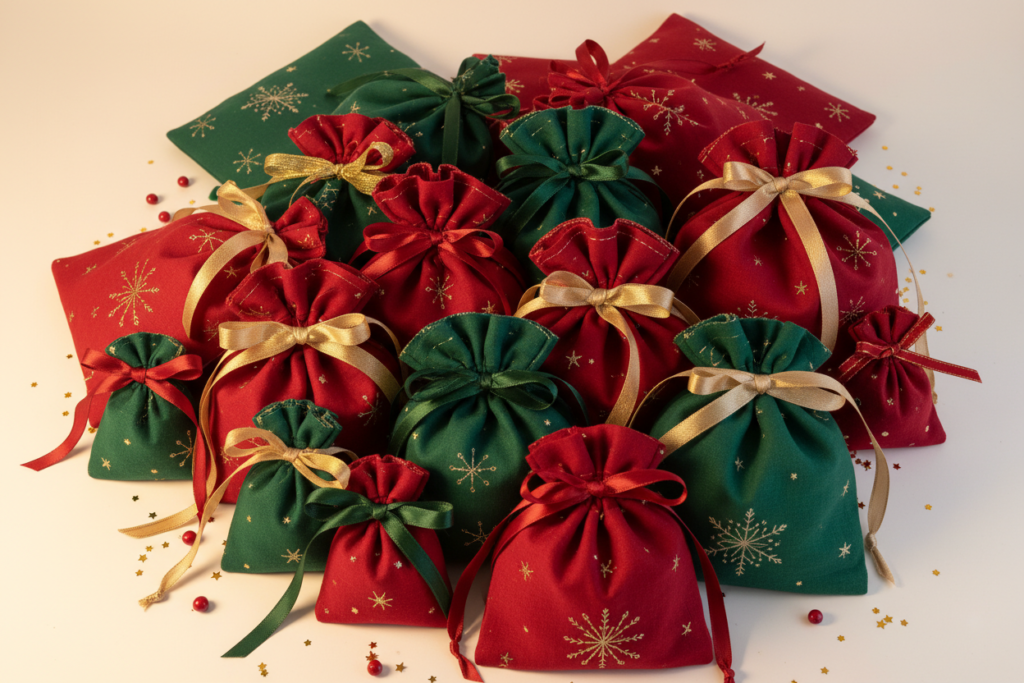 festive fabric gift bags made by kids