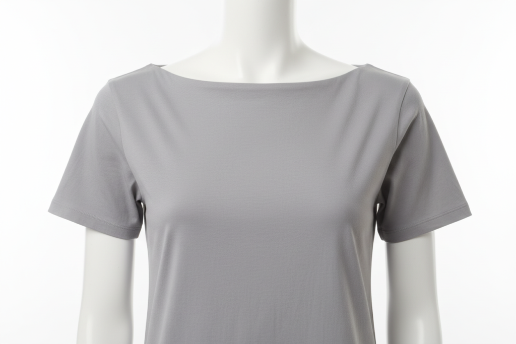 finished boat neck t-shirt on mannequin