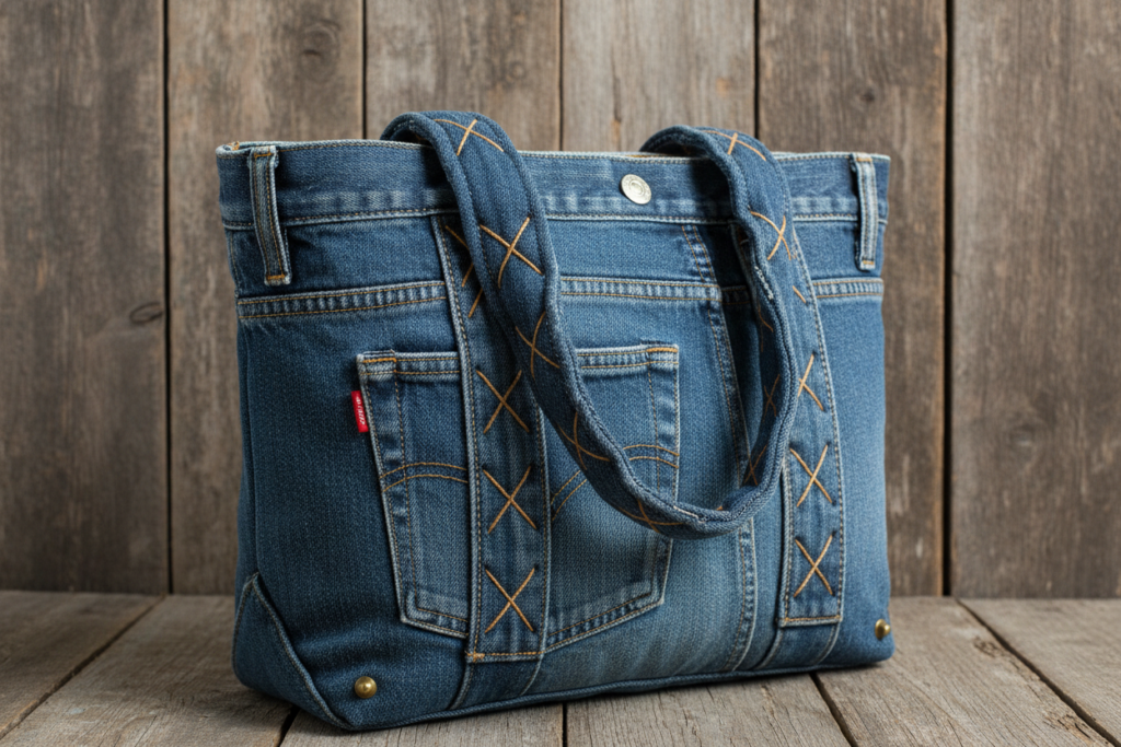 finished denim tote bag from recycled jeans