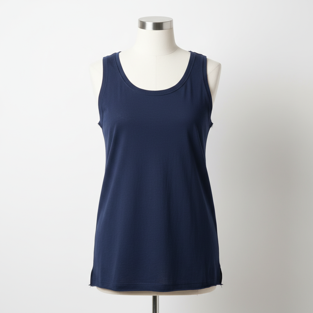 finished handmade basic tank top on dress form