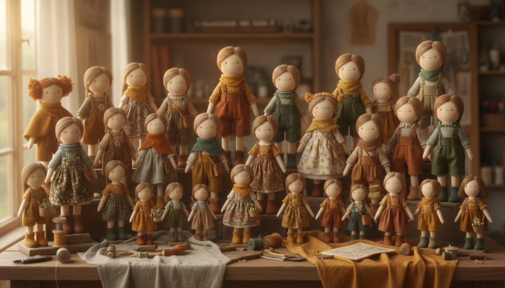 finished handmade dolls with various outfits and accessories finished handmade dolls with various outfits and accessories