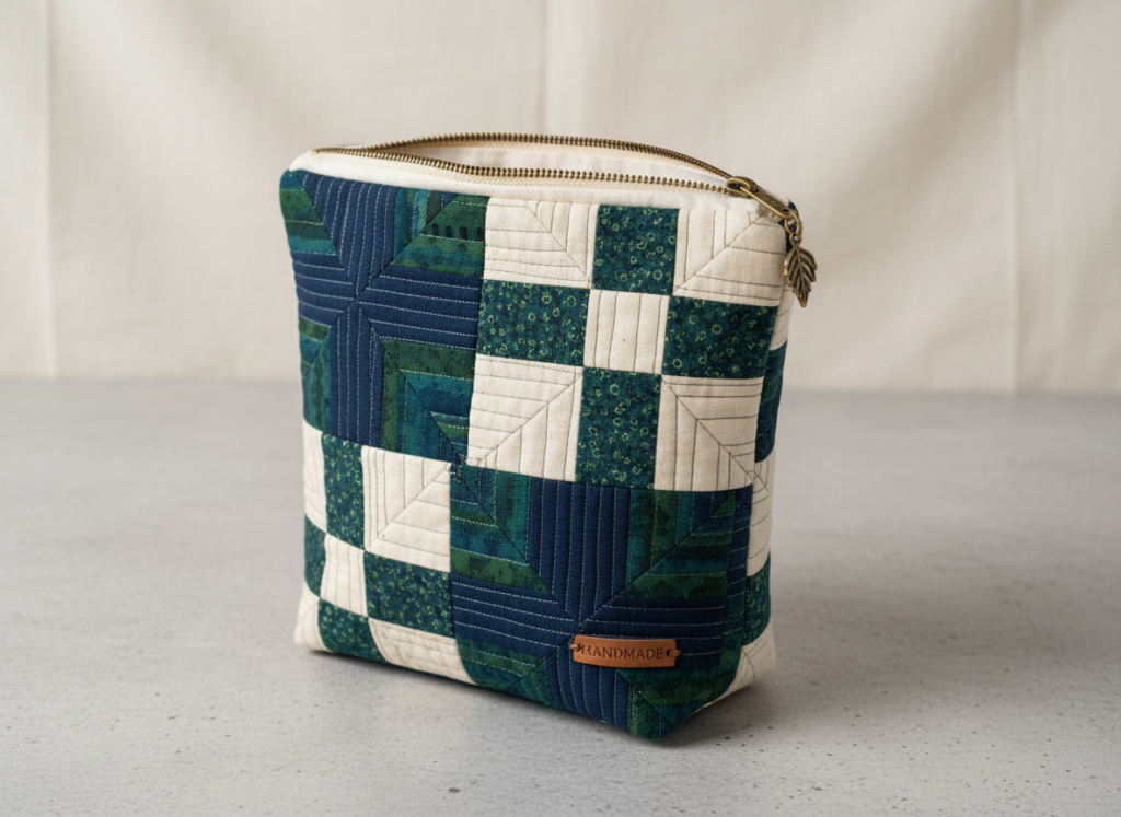finished project bag with zipper open showing interior
