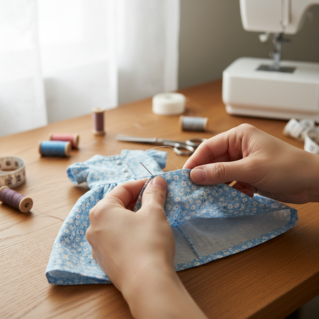 finishing hem on barbie doll dress