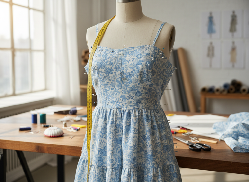 fitting adjustment being made on dress form
