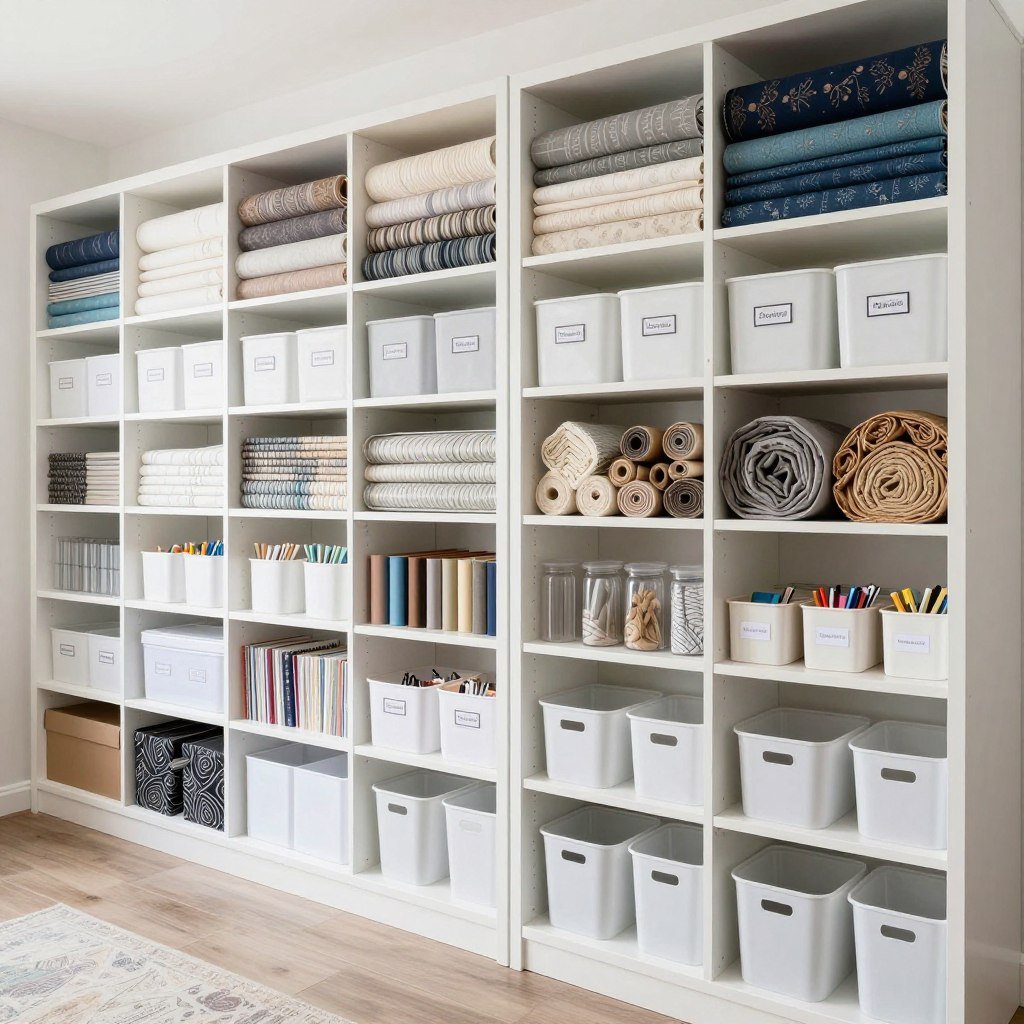 floor to ceiling fabric storage shelving