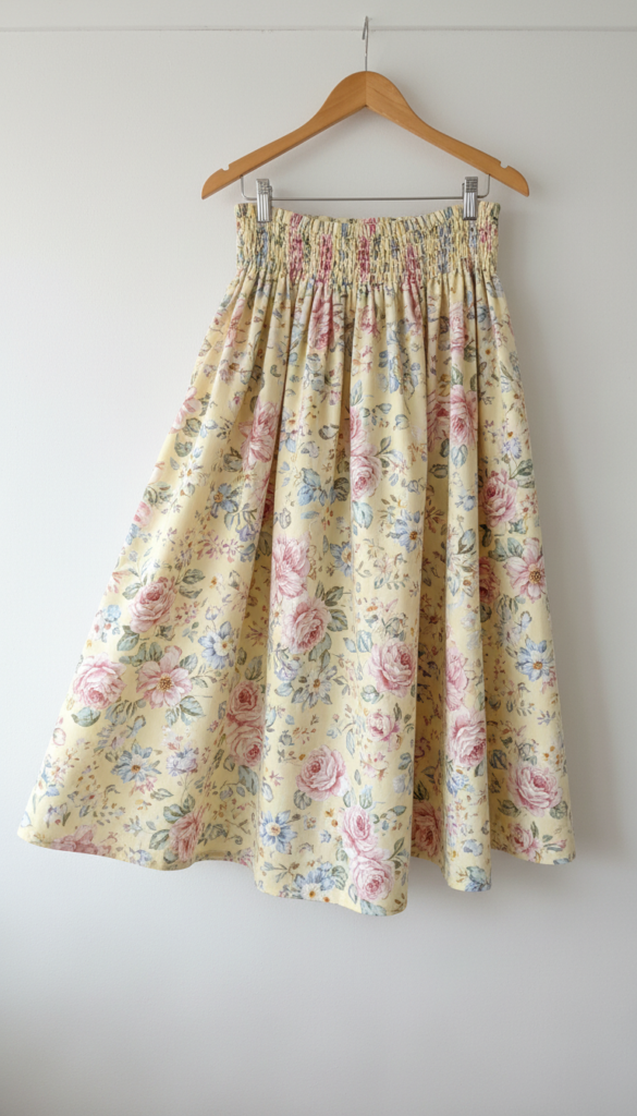 flowing cotton skirt with elastic waistband in floral print