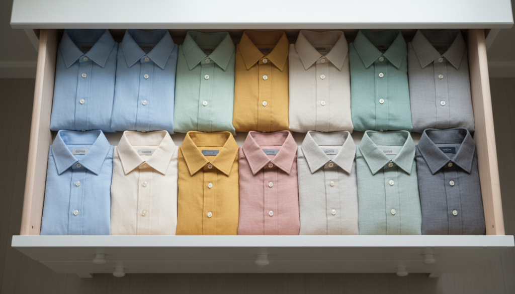 folded handmade dress shirts in drawer