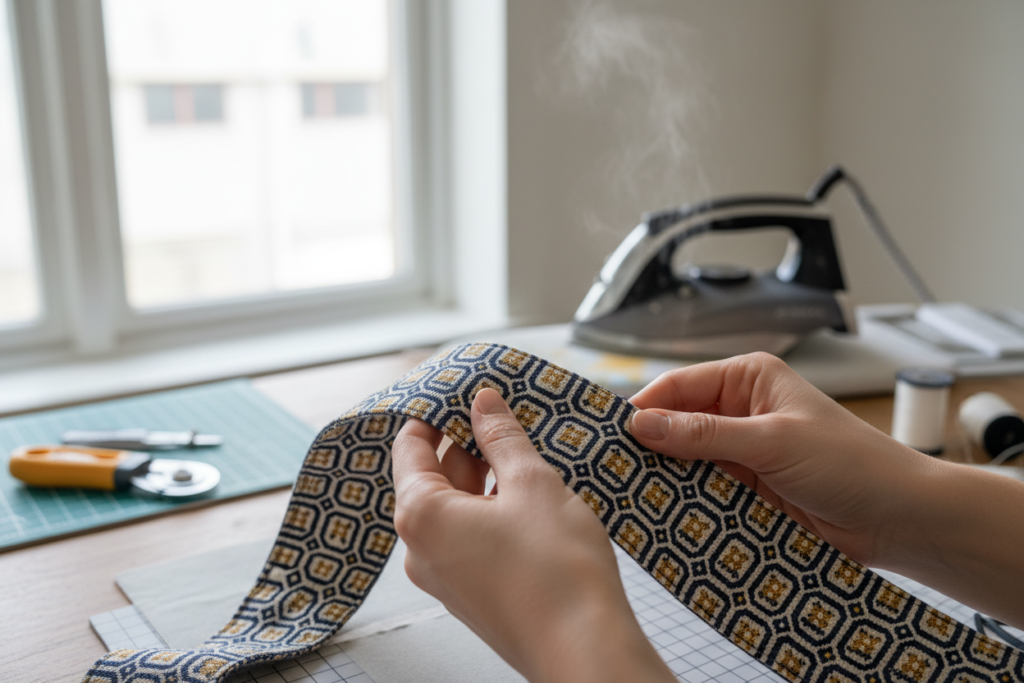 folding fabric to create tote bag straps