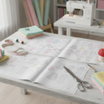 free sewing patterns for beginners displayed on a bright crafting table with colorful fabrics and sewing tools