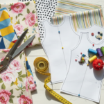 free sewing patterns tops colorful fabric collection with sewing tools and pattern pieces