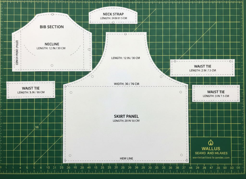full bib apron pattern layout with measurements