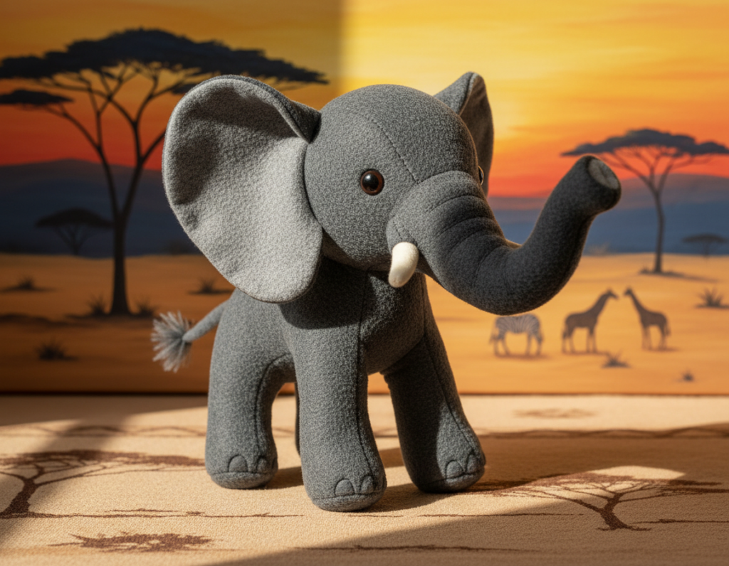 gray elephant stuffed animal with trunk