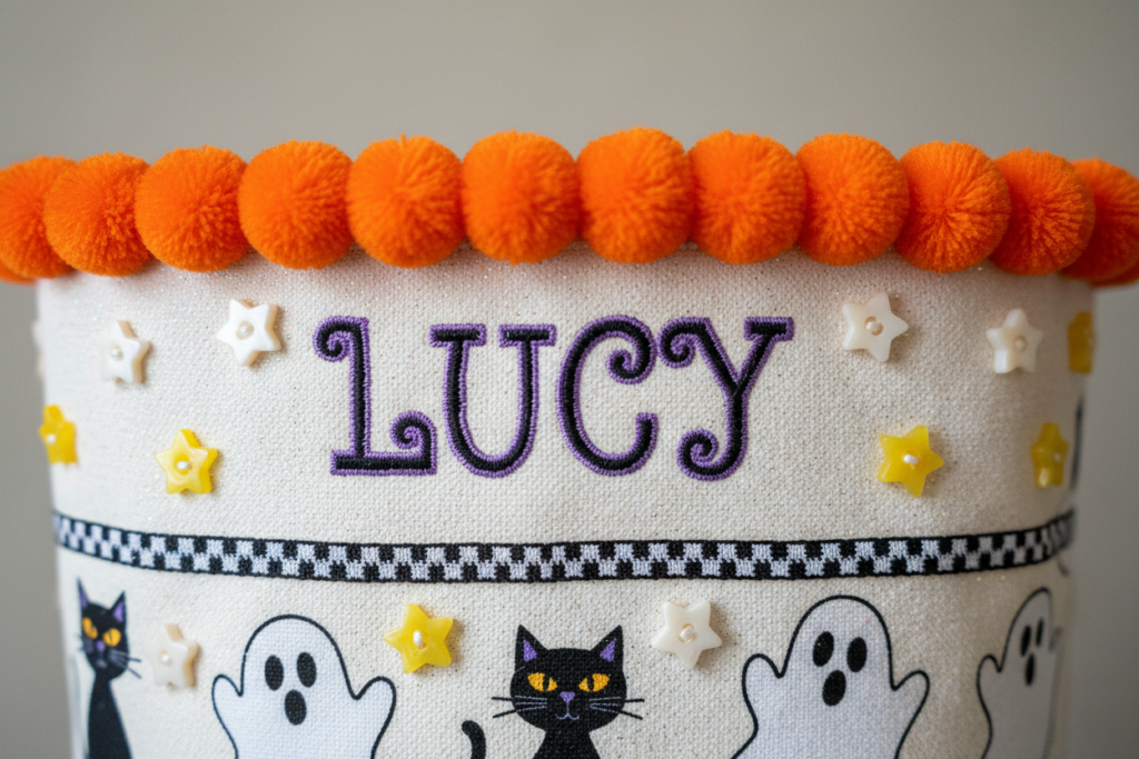 halloween sewing project with embellishments and decorative details